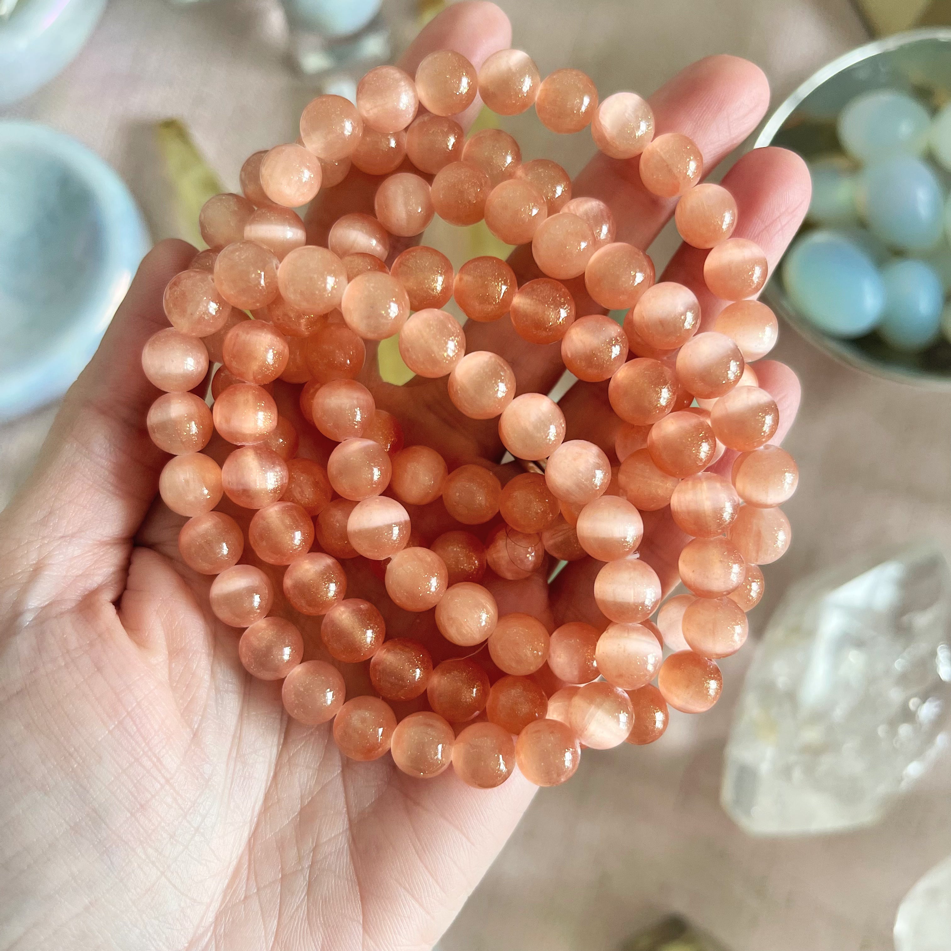 Aura Selenite Bead Bracelet: Peach