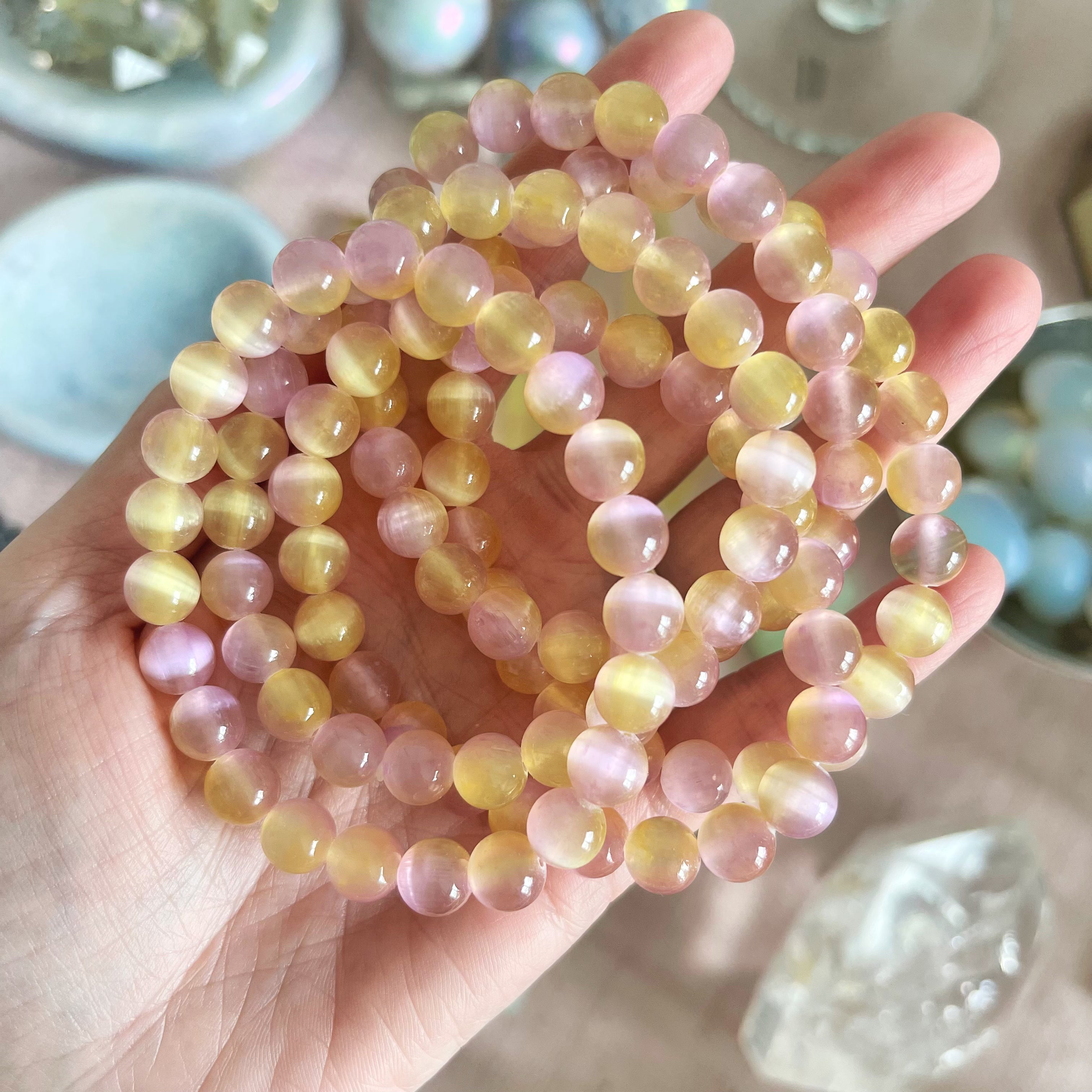 Aura Selenite Bracelet: Yellow Pink