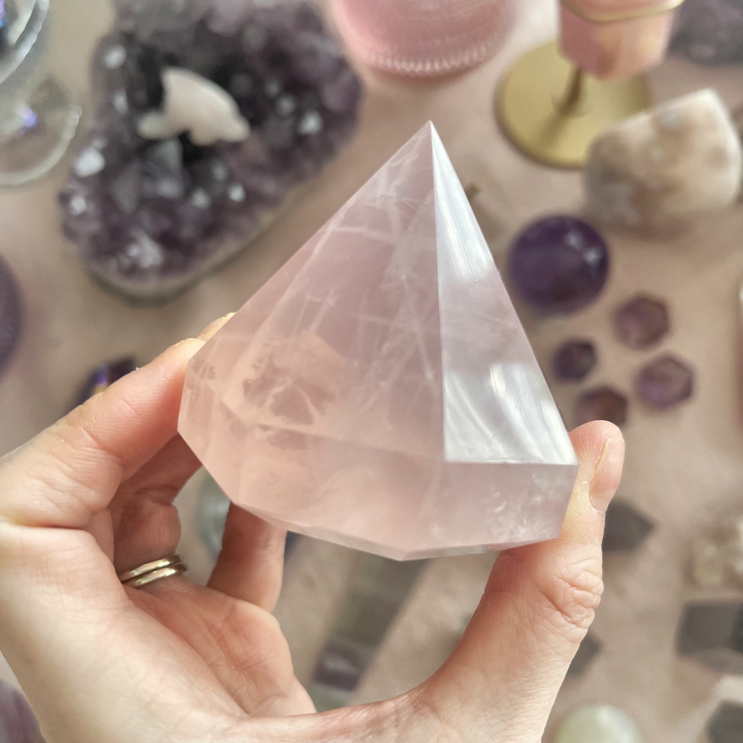 Icey Rose Quartz Diamond Carving