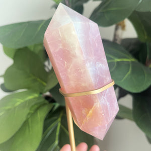 Double Terminated Aura Rose Quartz on Gold Stand