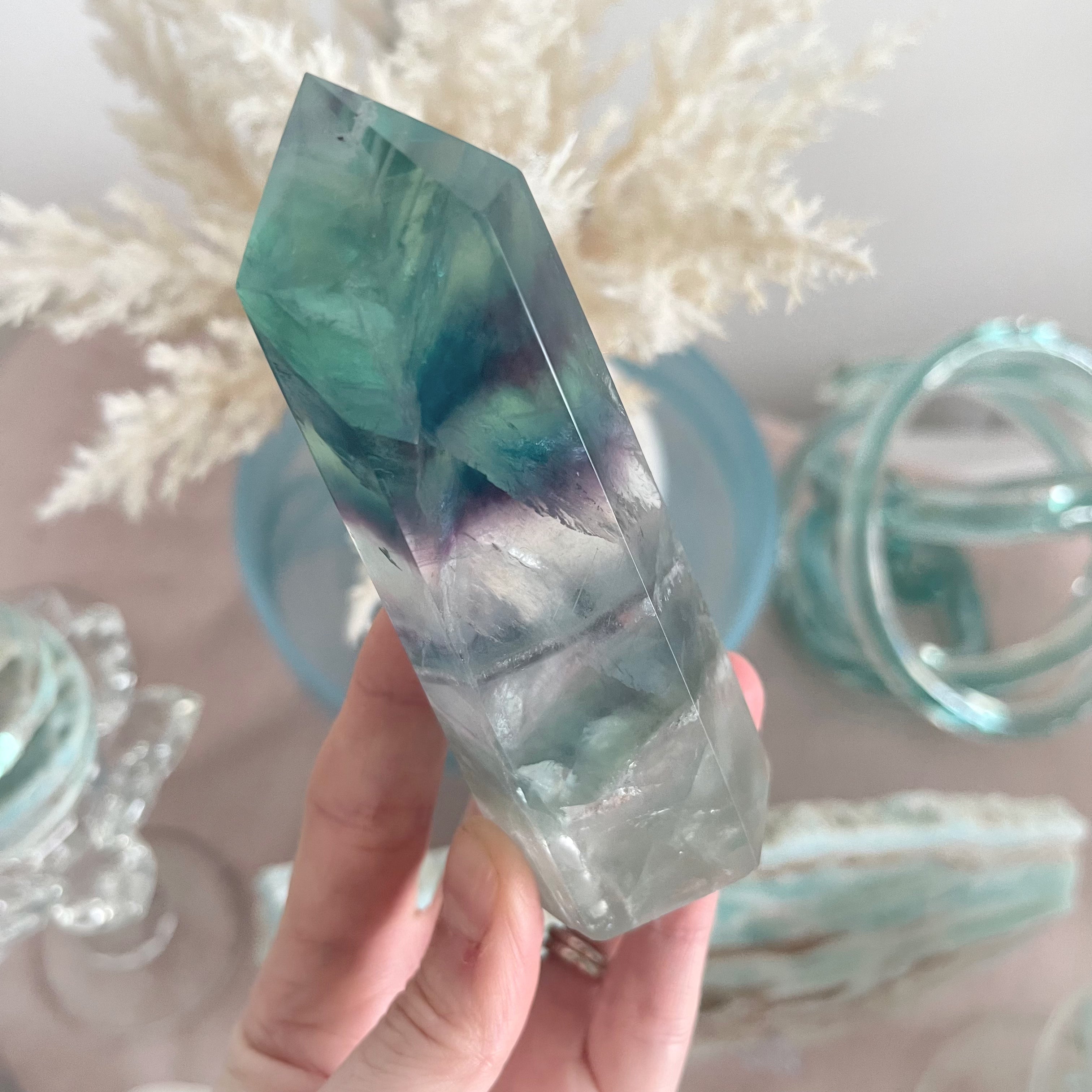 Blue Green Banded Fluorite Tower