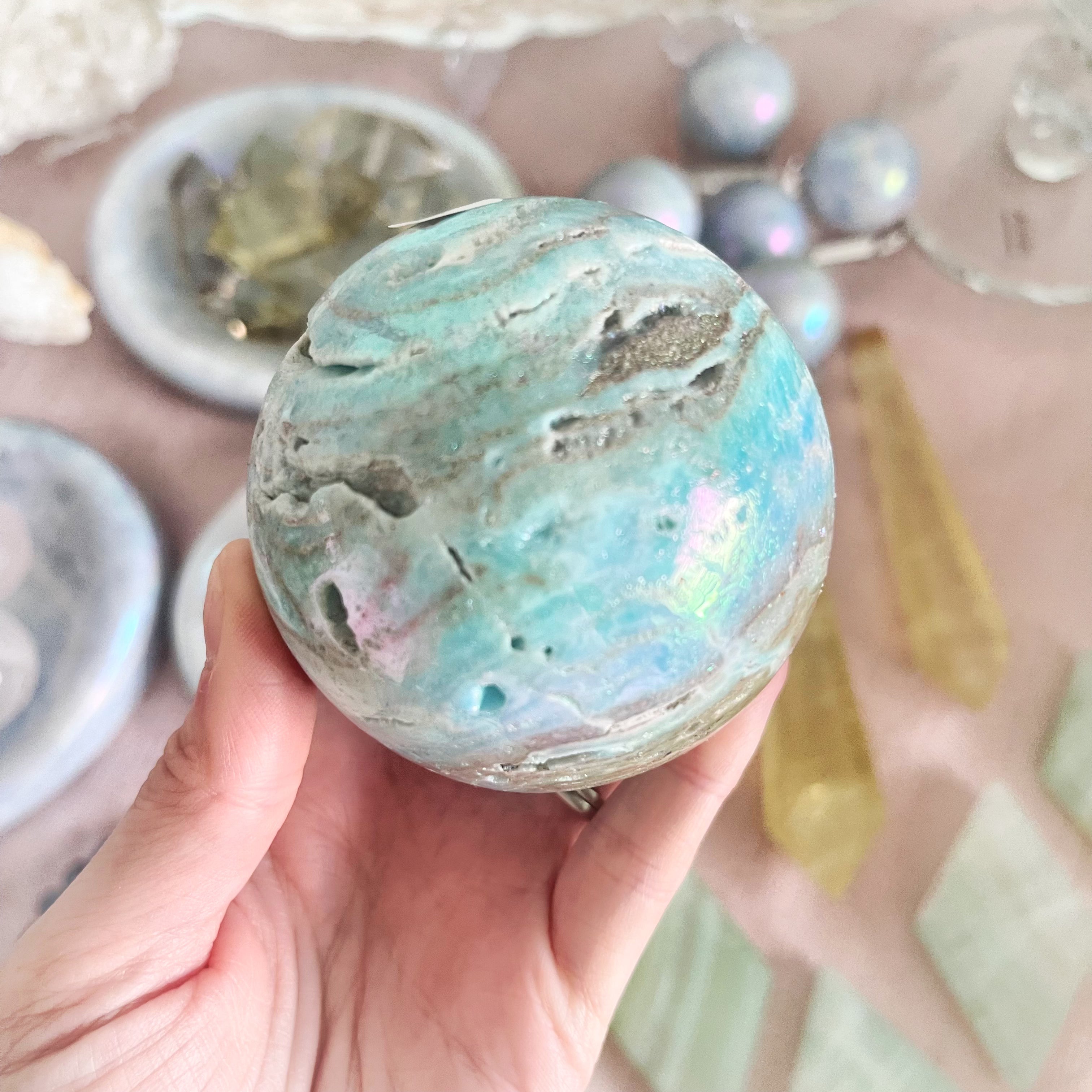 Aura Blue Aragonite Sphere