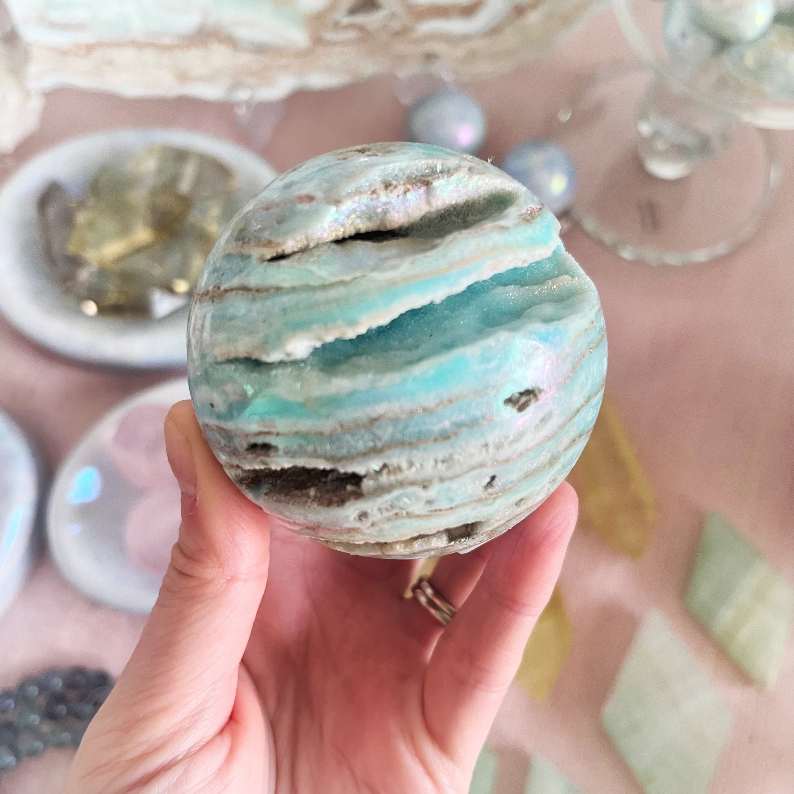 Druzy Aura Blue Aragonite Sphere