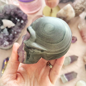 Purple Mica Fluorite Skull Carving