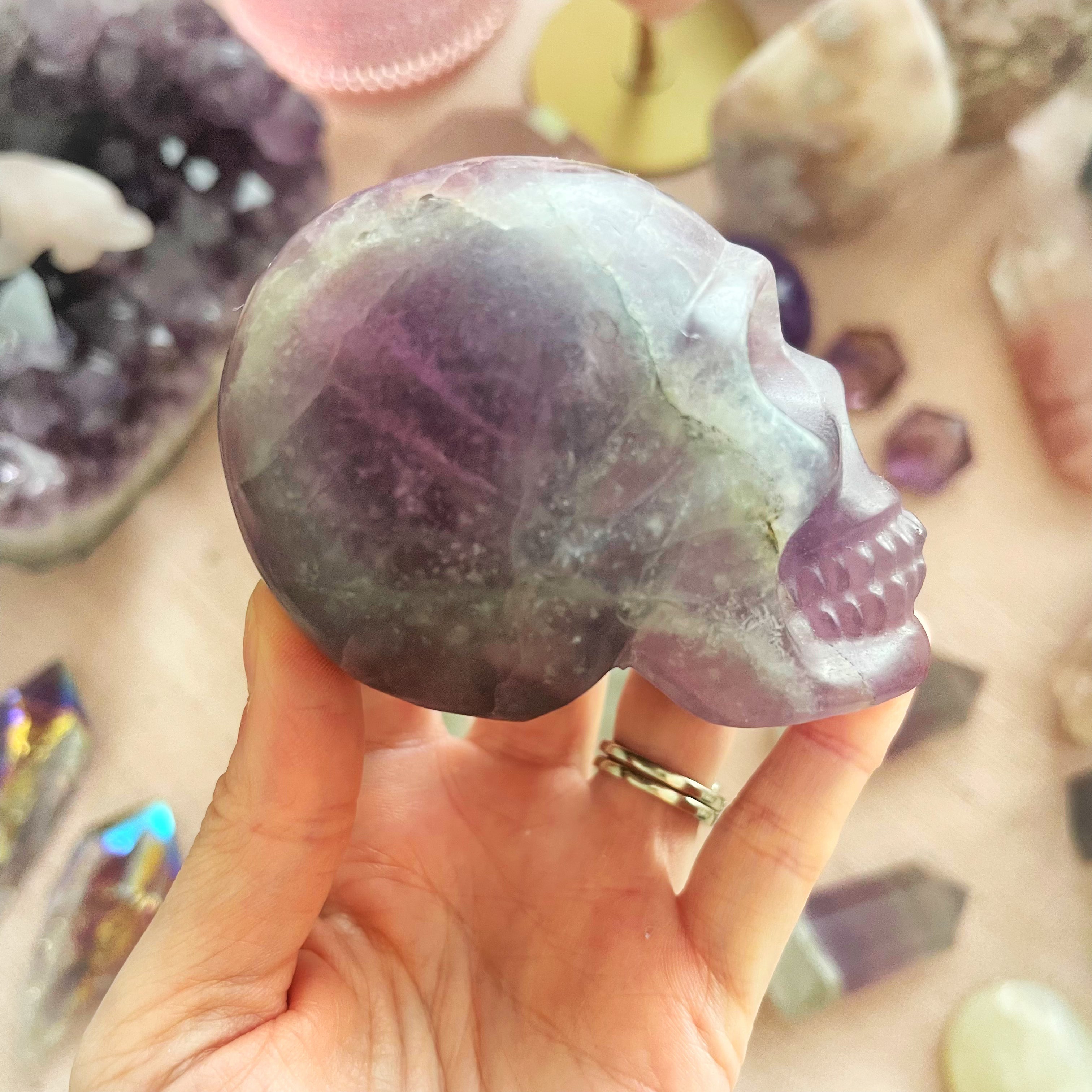 Purple Mica Fluorite Skull Carving