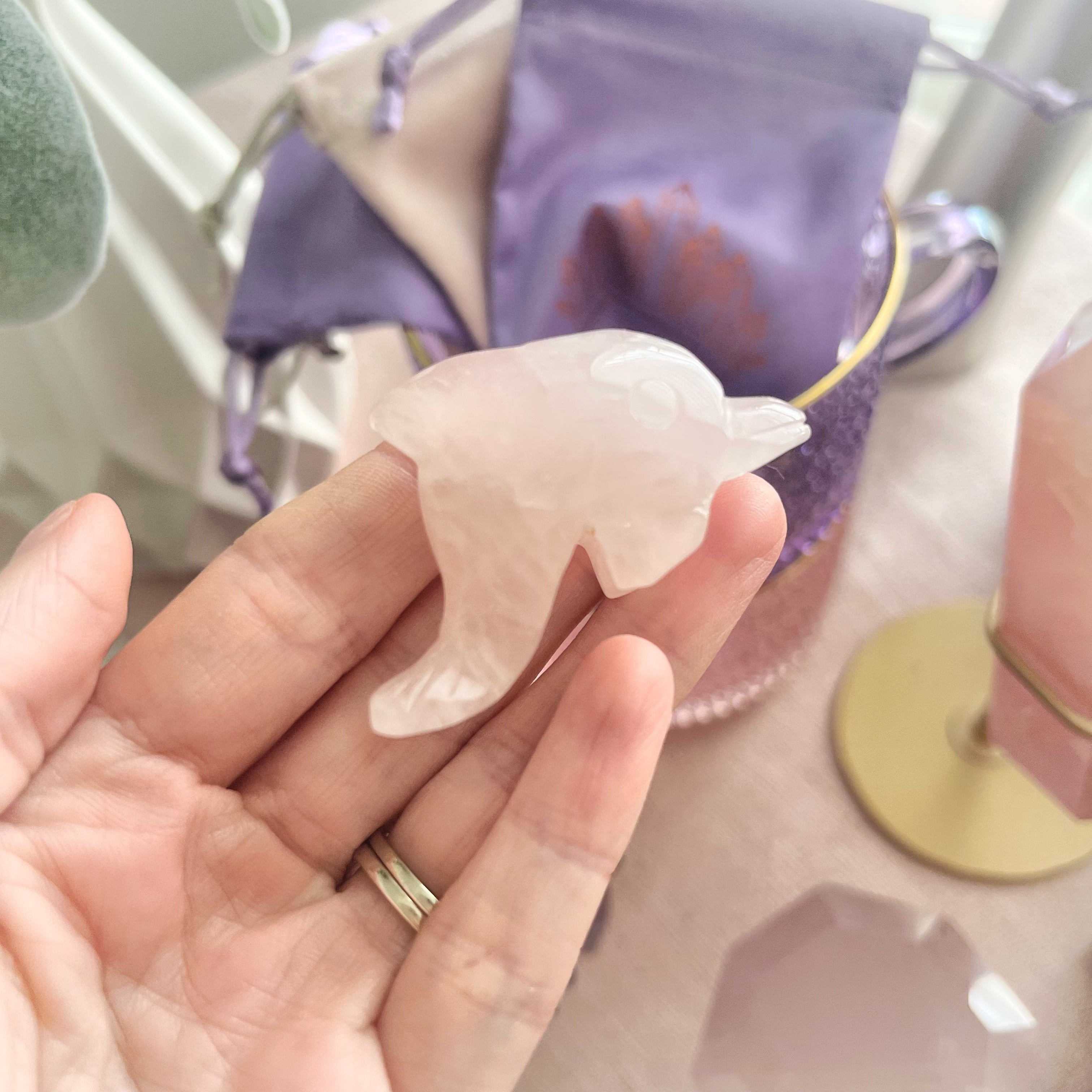 Rose Quartz Dolphin Carving