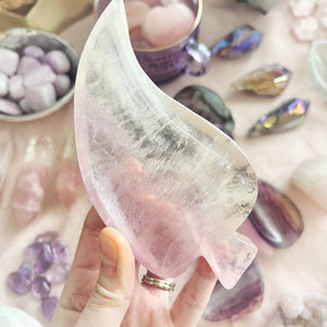 Ombré Fluorite Leaf Shape Bowl Carving