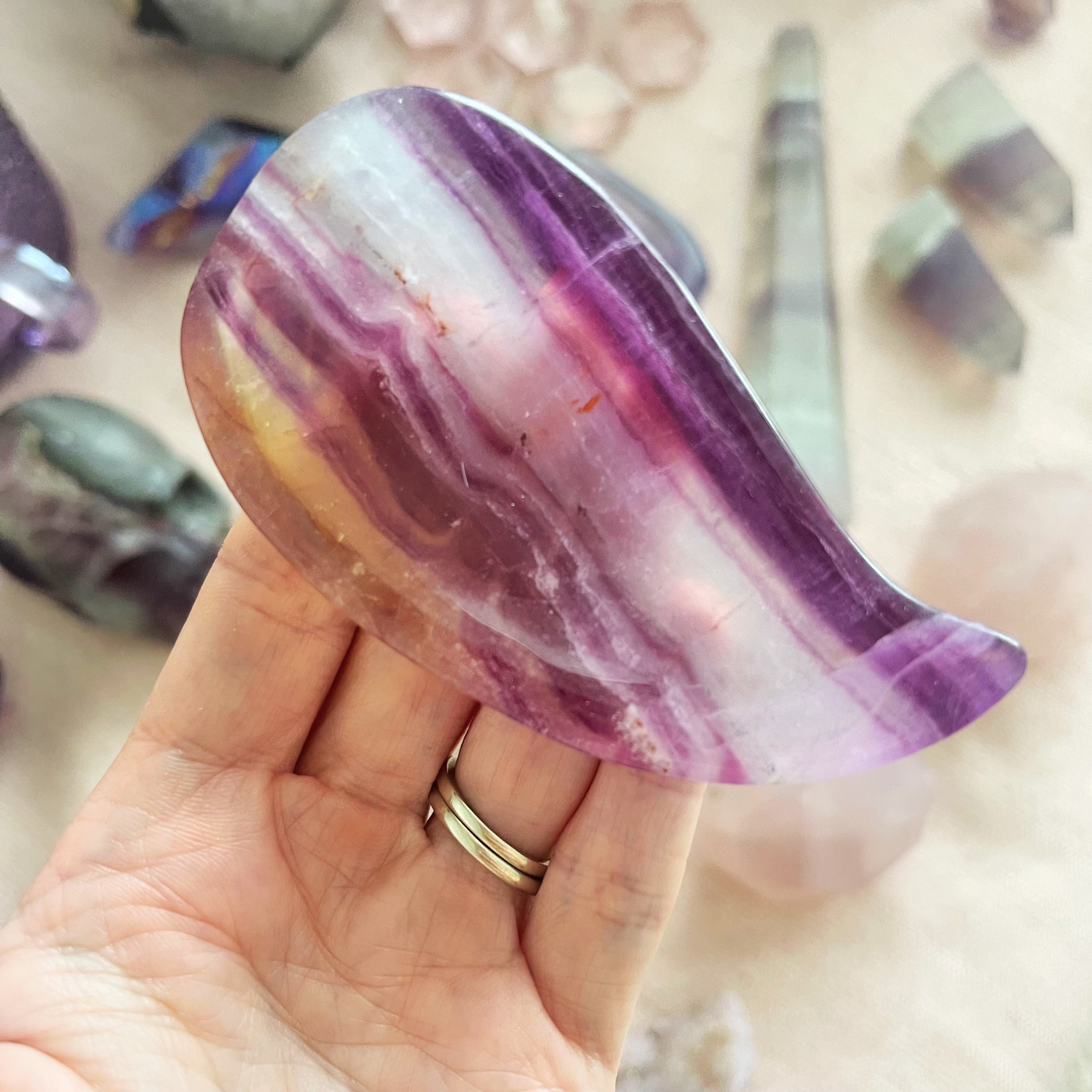 Purple Banded Fluorite Leaf Bowl Carving