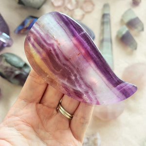 Purple Banded Fluorite Leaf Bowl Carving