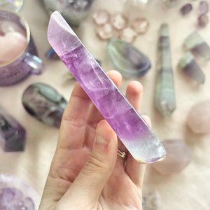 Purple Banded Fluorite Leaf Bowl Carving