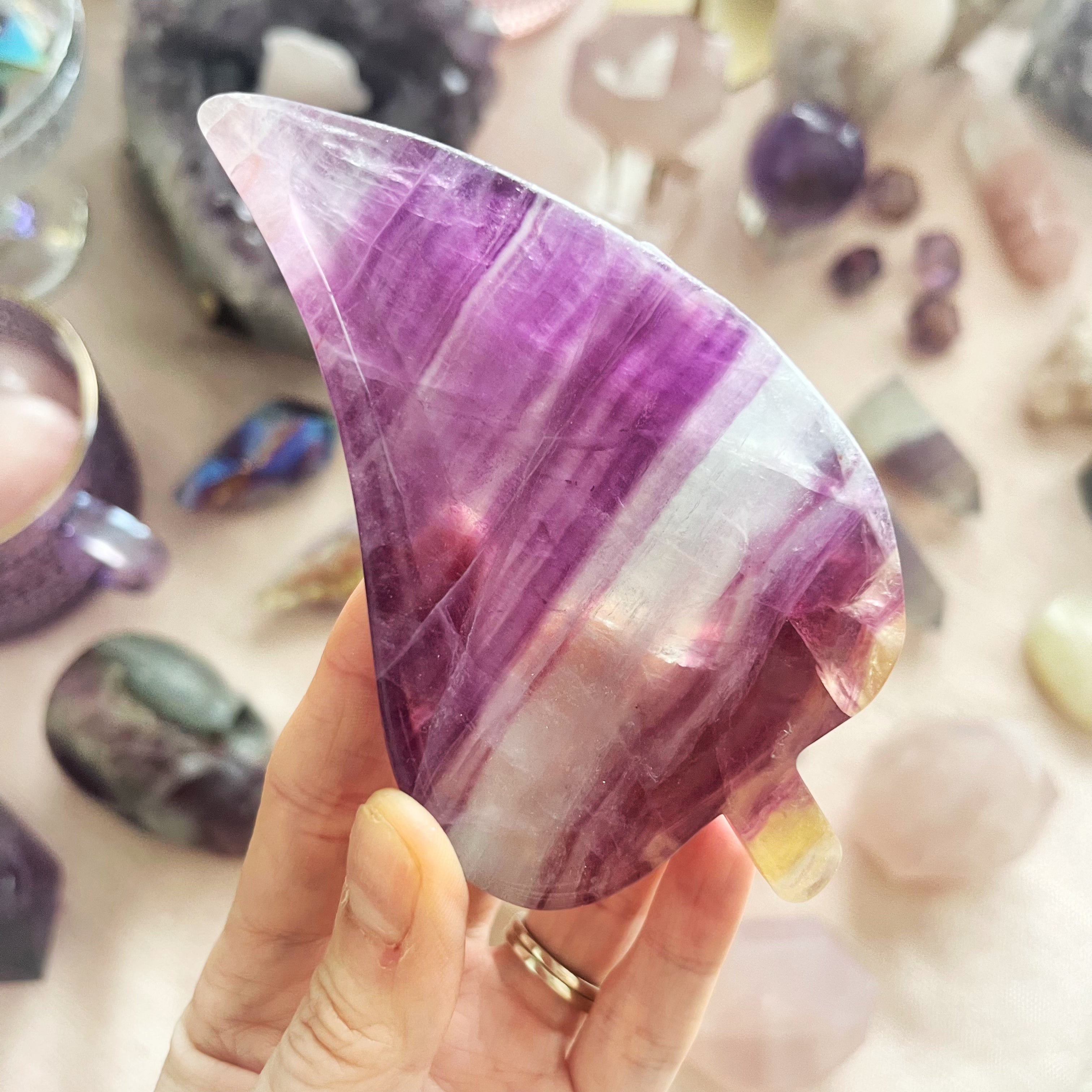 Purple Banded Fluorite Leaf Bowl Carving