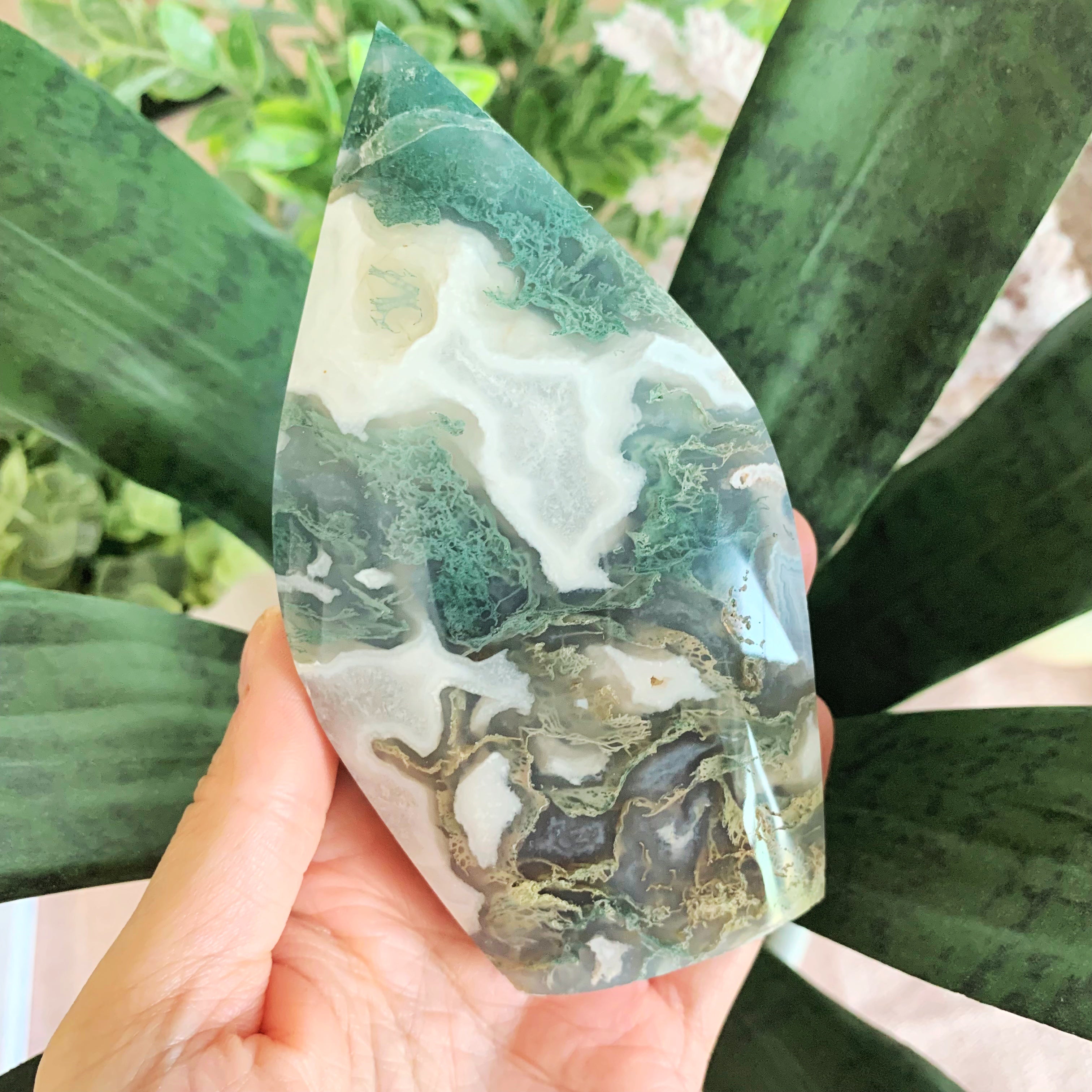 Moss Agate Flame Carving