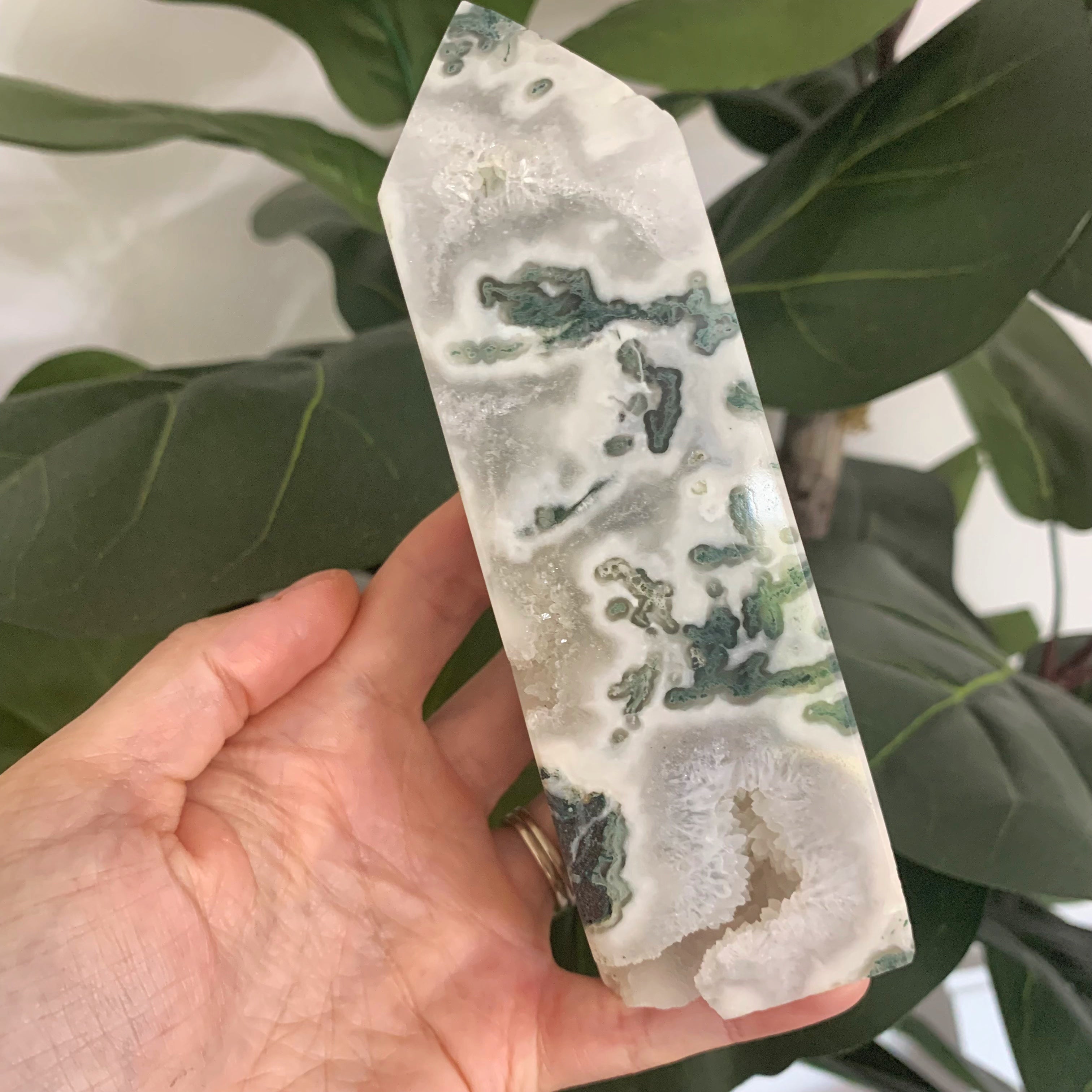 Druzy Moss Agate Tower