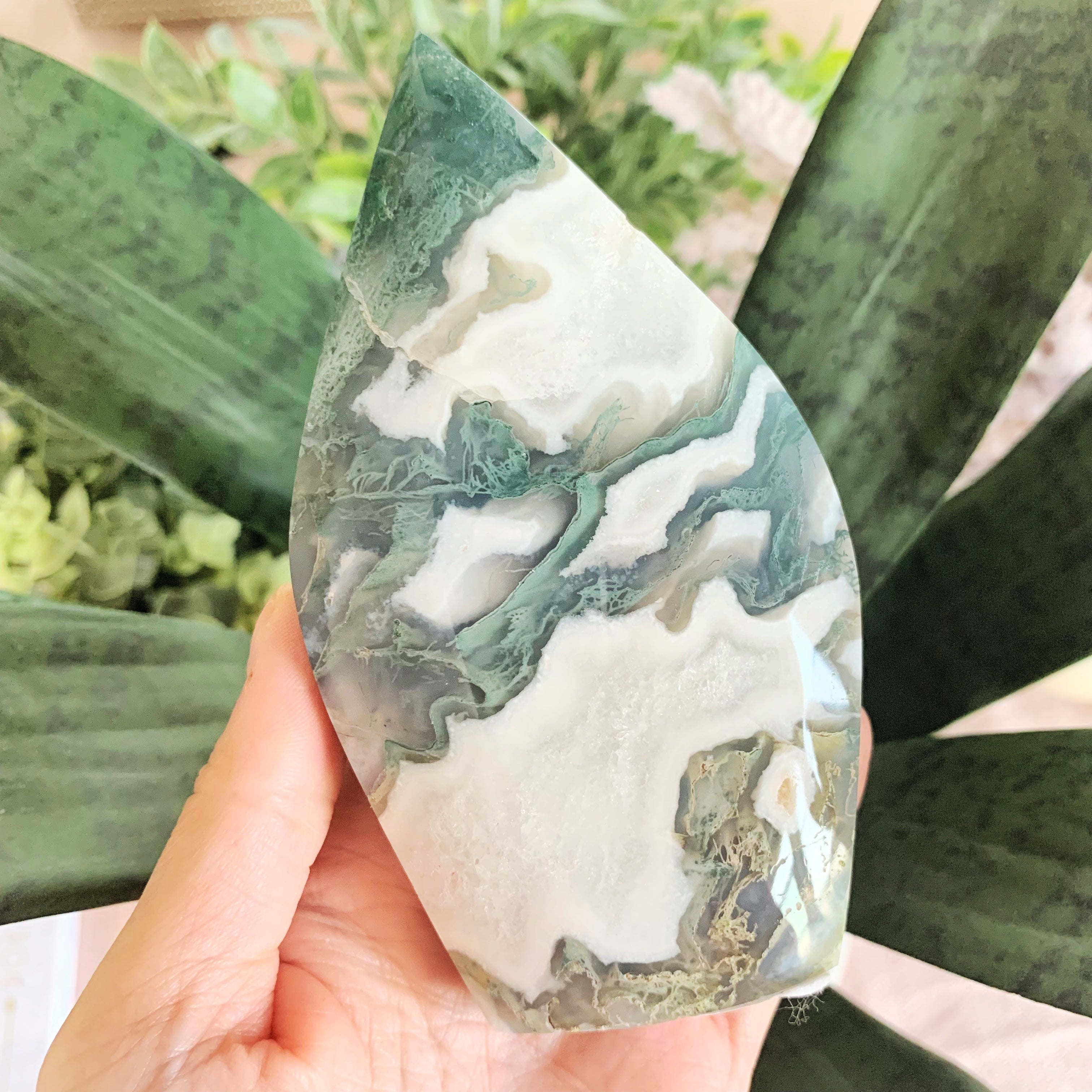 Moss Agate Flame Carving