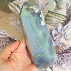 Green & Blue Flower Agate Tower