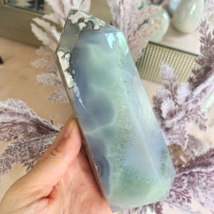 Green & Blue Flower Agate Tower