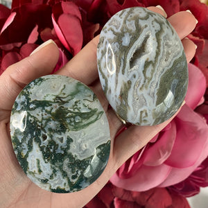 Druzy Moss Agate Palm Stone