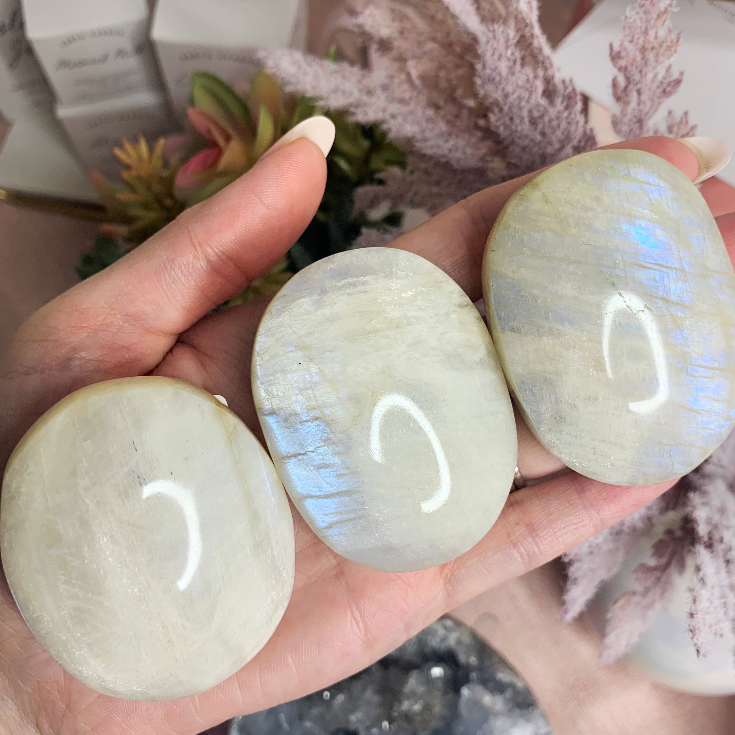 White Moonstone Palm Stone